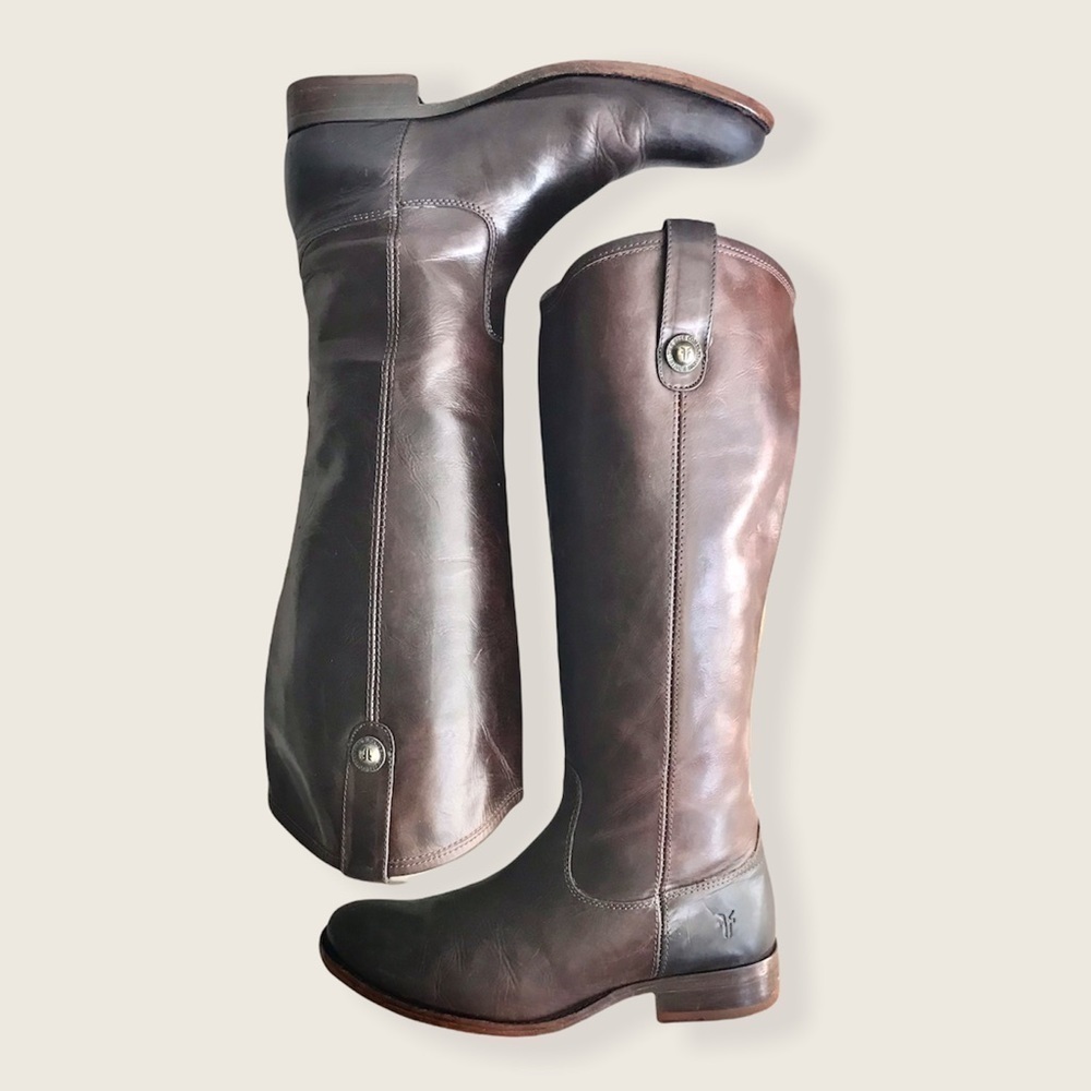 Frye Melissa Button Brown Leather Knee High Boot